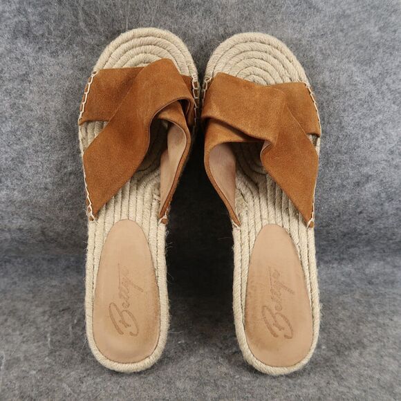 Bettye Muller Shoes Womens 8 Sandals Wedge Espadrille Slip On Leather Crisscross - Picture 7 of 14